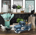 4th of July Decorations 13.4 Inch Farmhouse Vintage Truck with 20 Magnets Sign Interchangeable Seasonal Decor Rustic Metal Pickup Independence Day Patriotic Centerpieces for Home, Dark Blue