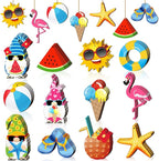 Geelin 36 Pcs Summer Wood Hanging Ornaments for Tree Mini Tree Decorations Hawaiian Beach Wooden Pendant Decorations with String for Luau Party Supplies(Gnome)