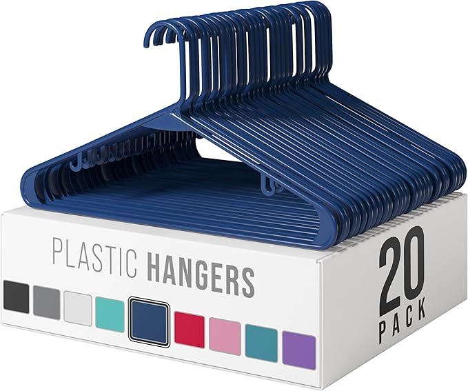 Plastic Hangers 20 Pack Navy Blue - Clothes Hangers - Makes The Perfect Coat Hanger and General Space Saving Clothes Hangers for Closet - Percheros Ganchos para Colgar Ropa Hangars