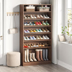 Tribesigns Tall Shoe Cabinet, 9 Tiers 40-45 Pairs Heavy Duty Wood Freestanding Shoe Storage Cabinet, 70.8'' Tall Shoe Cabinet with Open Storage for Entryway (1, Brown)