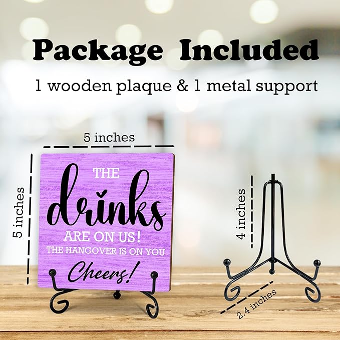 Bar Decor Signs For Home Bar - Drinks - Table Desk Shelf Decorations 5" Wood Plaque With Stand For Home Coffeebar Set Accessories(Purple)- E02