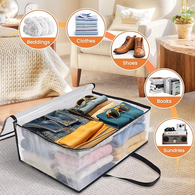 8 Pack Clear Storage Bags for Comforter, Clothes & Bedding, Plastic Blanket Storage with Zipper and Handle, Moving Bags, Closet Organizer and Under-Bed Storage (90L)