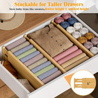 Bamboo Drawer Dividers,12-21" Adjustable Drawer Organizers for Clothes,Expandable Dresser Separators in Kitchen/Bedroom/Bathroom/Vanity/Office Organization and Storage,5-Pack