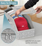 AOODA 2 PCS Stackable Hat Storage for Baseball Caps, Holds up to 24 Caps Hat Organizer for Closet, Sturdy Snapback Boxes for Men with Cardboard, Grey