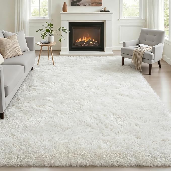 Fluffy 4x6 Area Rugs for Living Room Bedroom: Ultra Soft Shag Rug Non-Slip Non-Shedding Small Plush Bedside Rug Indoor Floor Carpets for Kids Room Playroom Entryway Nursery Dorms Home Decor Ivory