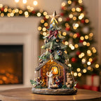 VISFLAIR 12'' Christmas Tree Lighted Manger Nativity Scene, Musical Holy Family Figurines LED Light Play Silent Night Music, Battery & USB Home Decor Gifts Festive Holiday Decorations