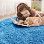 OLANLY Bright Blue Round Rugs for Bedroom - Machine Washable, 6 ft Circle Area Rugs for Living Room, Soft and Fluffy Shaggy Carpet for Teen Girl and Boys, Nursery Rooms, Dorms, Home Decor Aesthetic