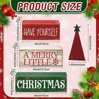 Moucuny 4 Pcs Christmas Decor Wooden Christmas Tree Winter Tiered Tray Decor Xmas Table Centerpiece Rustic Decorative Tree Block Signs Gift Farmhouse Winter Table Decoration for Home Kitchen