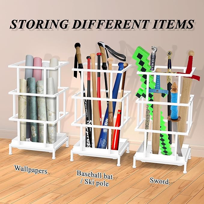 Umbrella Holder for Entryway, Metal Umbrella Stand with Water Tray and Cane Holder, Adjustable Feet, 10.4 x 8.4 x 18.7 in, Suitable for Home, Office, and Shopping Mall (White)
