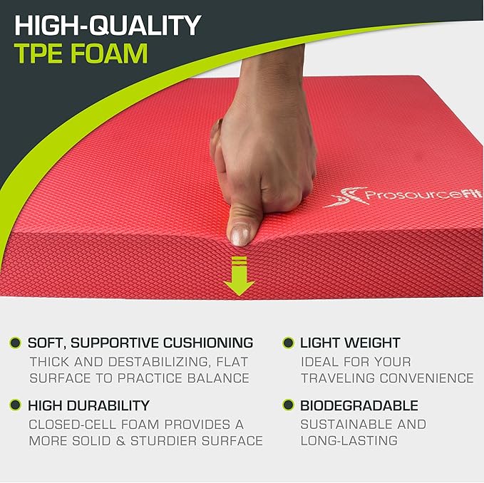 ProsourceFit Exercise Balance Pad, Non-Slip Cushioned Foam Mat & Knee Pad for Fitness and Stability Training, Yoga, Physical Therapy