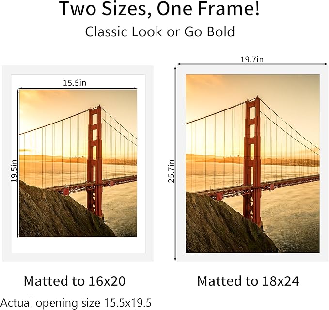 18x24 Picture Frame White Set of 3, Display Pictures 16x20 with Mat or 18 x 24 Without Mat, Poster Frames 18x24 for Wall Hanging Horizontal and Vertical