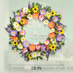 VioletEverGarden 28 Inch Spring Wreaths for Front Door Large Spring Wreath 6 Colors Floral Wreath with Lavender Daisy and Eucalyptus for Indoor Outdoor Holiday Celebration