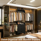 Aheaplus Closet System With 3 Wooden Drawers, Walk-in Wardrobe Organizer, Clothes Rack With 4 Hanging Rods, Garment Rack, -4R, Black