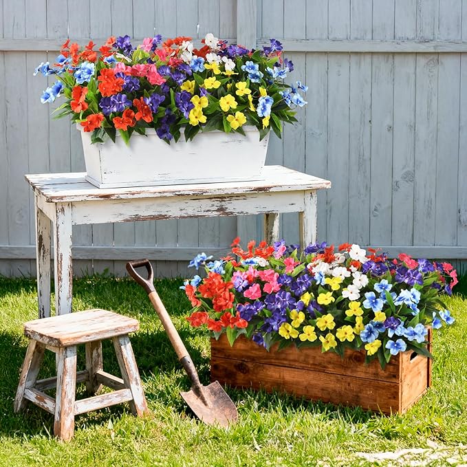 Artificial Fake Flowers for Outdoor, 6 Bundles UV Resistant Faux Plants Decoration Silk Flowers No Fade Plastic Flowers for Outside Planters Home Porch Patio Yard Garden Decor