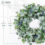 24Inch Eucalyptus Wreath Set of 2, Large Eucalyptus Wreath for Front Door with Olive Leaves and Berries for All Seasons, Spring Summer Year Round Wreaths for Front Door Indoor Outdoor