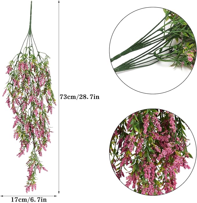 2 Pcs Artificial Lavender Teardrop Rattan, Spring Summer Front Door Hanging Floral Swags for Wall Basket Filler, Garden Home Easter Decoration-28.7in(Rose Red)