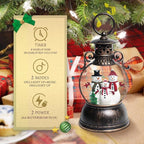 Christmas Snow Globes, Christmas Snowman Snow Globes Lantern with 8 Songs, 6H Timer Battery & USB Powered Glitter Music Box for Christmas Table Decorations Home Decor