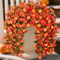 Artificial Fall Hanging Flowers for Outdoors Decoration, 2PCS Fake Plants Faux Realistic Silk Morning Glory Long Vines UV Resistant for Autumn Outside Porch Patio Balcony Yard Planter, OrangeYellow