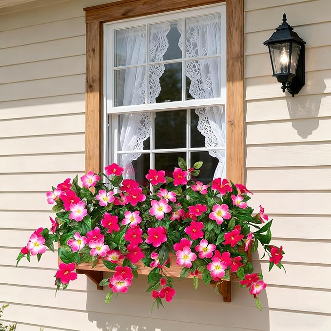Artificial Hanging Faux Flowers for Outdoors Planters 2PCS Fake Flowers Silk Hibiscus Flowers for Outside Outdoor Faux Hanging Plants UV Resistant Spring Home Front Porch Decoration