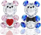 HDCRYSTALGIFTS 2pcs Crystal Bear Figurine Collectibles Gift for Mom Women 2.4inch Art Glass Teddy Bear Animals Paperweight Statue Anniversary Birthday Home Tabletop Wedding Party Decor