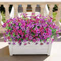 Artificial Fake Outdoor Plants Flowers for Spring Decoration, 12 Bundles UV Resistant Faux Daisy Silk Flower with Eucalyptus Stem for Outside Planters Porch Patio Yard Garden (Light Purple Fuchsia)