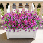 Artificial Fake Outdoor Plants Flowers for Spring Decoration, 12 Bundles UV Resistant Faux Daisy Silk Flower with Eucalyptus Stem for Outside Planters Porch Patio Yard Garden (Light Purple Fuchsia)