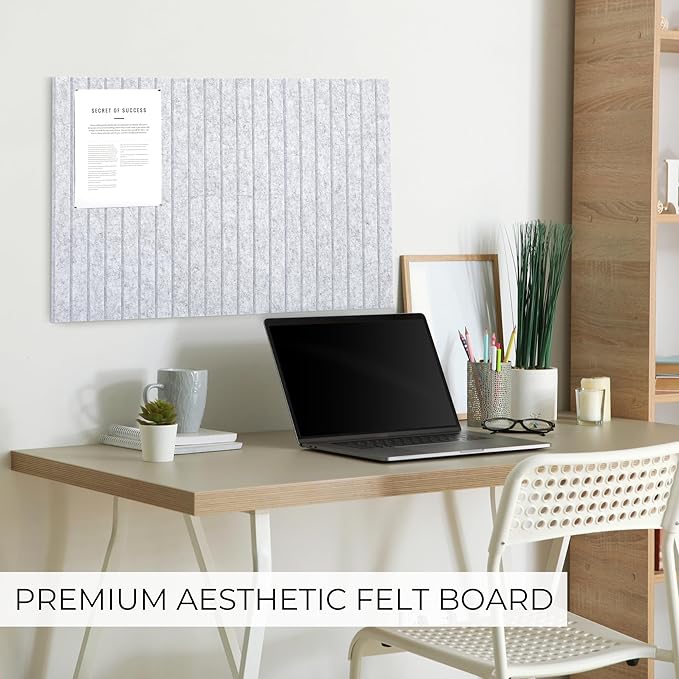 Felt Bulletin Board 35" x 24" - Stylish Cork Board Alternative for Office & Wall Decor – 6 Customizable Adhesive Tiles w/Golden Pins are Perfect to Display Your Photos