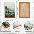 KAlRNE Natural Mountain Framed Canvas Wall Art Set of 3(16”X24”),Textured Sage Green Wall Decor,Neutral Watercolor Forest Picture Snowy Landscape Art Prints For Living Room Bedroom Office