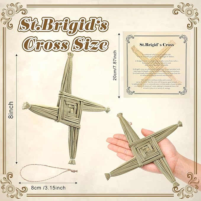 Bucherry St. Brigid's Wall Cross Decor Irish Gift Cross with History Card for Irish Blessing Gift for Celtic Imbolc Decor(Classic Style,8 in,Green)