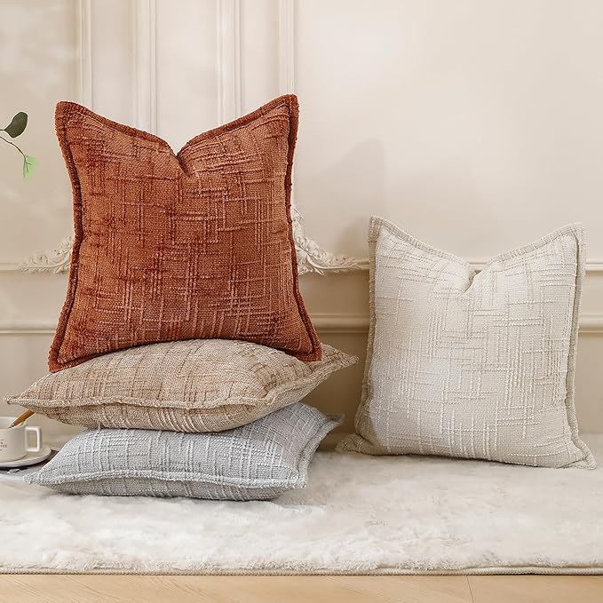 HPUK Chenille Throw Pillow Covers 18x18 Set of 2, Soft Textured Decorative Pillow Covers for Couch Sofa Living Room Bedroom, Orange