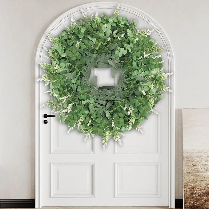 26" Large Eucalyptus Wreath for Front Door Spring Summer Greenery All Season Green Year Round Artificial Eucalyptus Leaves Wreath for Porch Farmhouse Home Wall Window Outdoor Indoor Decorations