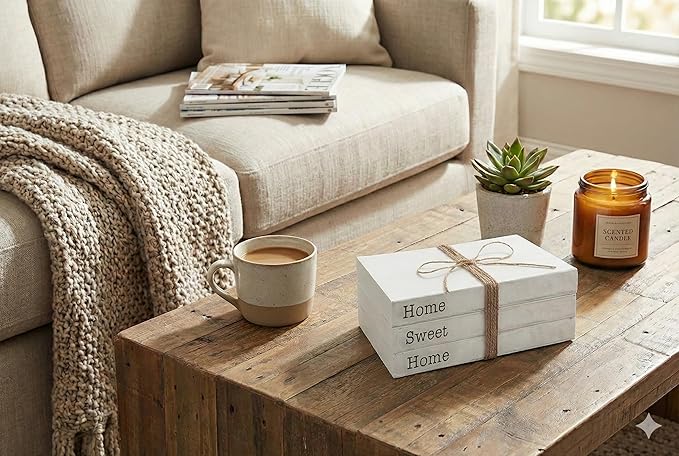 TenXVI Designs Home Sweet Home Sign Decorative Books - Set of 3 White Rustic Blank Books with Real Pages for Coffee Table Decor, Entryway Table Home Decor, Blank Books