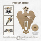 Angel Wings Cross with Flower – Decorative Resin Wall Cross with Elegant Design – Religious Home Décor for Prayer Room or Living Room – Ideal Gift for Birthdays, Christmas, and Special Occasions