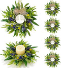 6 PCS Green Eucalyptus Olive Swag Wreaths for Pillars Spring Summer Greenery Kitchen Cabinet Wreaths Mini Green Boxwood Leaves Wreath with Ribbon for Front Door Porch Wall Window Farmhouse Decoration