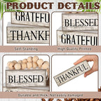4 Pcs Farmhouse Wooden Tabletop Decor Neutral Farmhouse Tiered Tray Decor Rustic Retro Wood Bead Garland Blessed Grateful Thankful Block Sign Centerpiece for Coffee Home Office Shelf Mantle Table