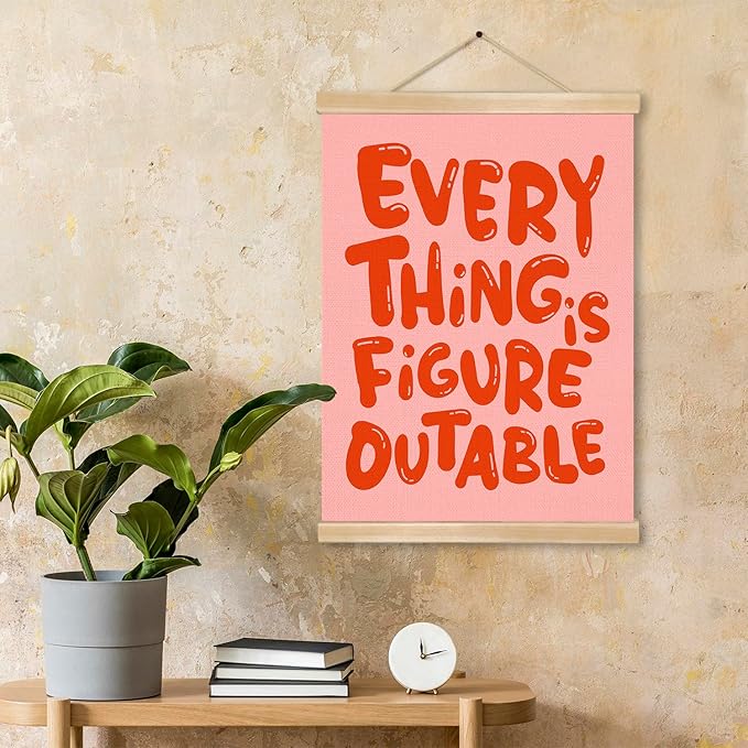 Everything is Figure outable Inspirational Wall Art Decor,Positive Motivational Poster,Affirmations Wall Hanging Poster for Office, Living Room, Bedroom ,Motivational Gift for Birthday,Graduation New job 14x18.5inch(Red)