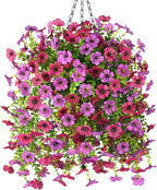 Homsunny Artificial Fake Hanging Plants Flowers Baskets for Outdoor Outside Spring Decor,Faux Silk Daisy UV Resistant Look Real Summer Decorations for Home Porch Patio Yard Garden(Light Purple