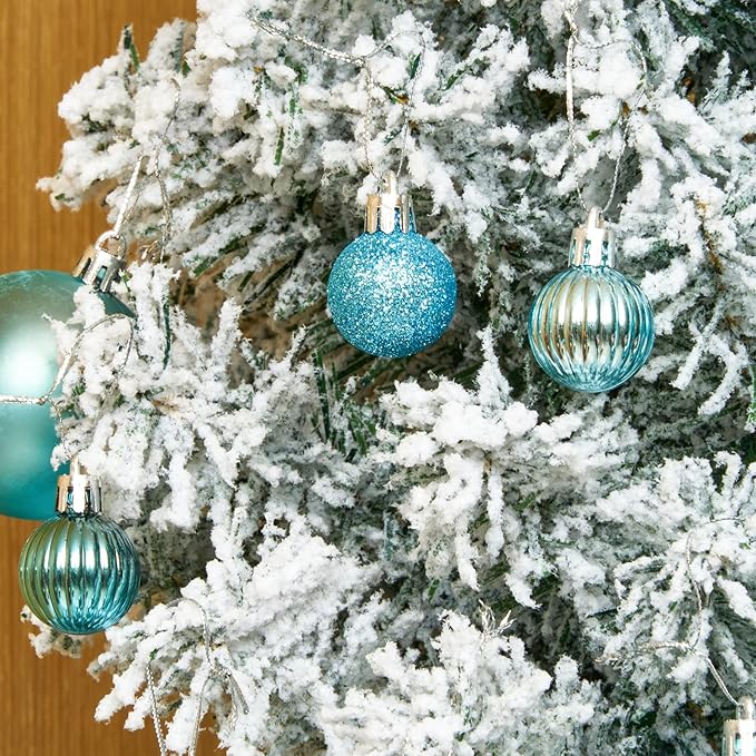 Emopeak 24Pcs Christmas Balls Ornaments for Xmas Christmas Tree - 4 Style Shatterproof Christmas Tree Decorations Hanging Ball for Holiday Wedding Party Decoration (Teal Blue, 1.3"/3.2CM)