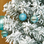 Emopeak 24Pcs Christmas Balls Ornaments for Xmas Christmas Tree - 4 Style Shatterproof Christmas Tree Decorations Hanging Ball for Holiday Wedding Party Decoration (Teal Blue, 1.3"/3.2CM)