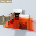 Acrylic Magazine Holder, 2 Pack Hanging Bookshelf Magazine Rack, Wall Mounted Floating Brochure Display for Waiting Room, Office, Home (Orange, 17 Inch)