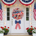 Patriotic Wreath for Front Door, 24 inch 4th of July Decorations with Red White Blue USA Tags for 250th Anniversary American Independence Day Memorial Day Decor