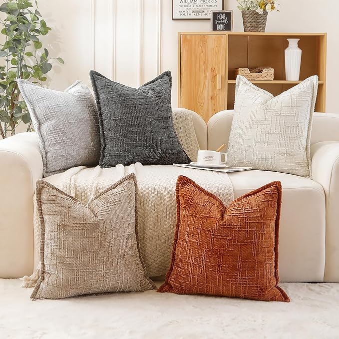 HPUK Fall Chenille Soft Throw Pillow Covers 18x18 Set of 2, Accent Cushion Covers for Living Room, Bedroom, Decorative Solid Color Pillow Covers for Couch, Sofa, Chair, White