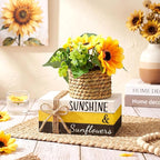 Wesiti 4 Pcs Summer Table Centerpieces Decorations Farmhouse Tiered Tray Decor Sunflower Fake Book Stack Decor Summer Decoration for Home Wooden Block Sign for Desk Tabletop Shelf Indoor
