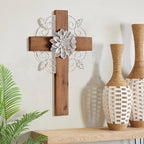 SOFE Rustic Crosses Wall Decor with Metal Floral - Large Wall Crosses for Home Decor - Hanging Decorative Crosses Wall Decor - Spiritual Art for Church Religious