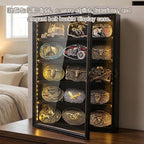 Belt Buckle Display Case, 5 Belt Buckle Holders Included, 17x12 Black Shadow Box with LED Light, Wall-Mounted Men's Belt Clip Storage Box, Lockable