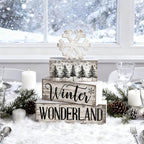 Lineshading 4 Pcs Winter Table Decorations Wooden Snowflake Decor Winter Tiered Tray Decor Rustic Snow Block Signs Gift Farmhouse Christmas Centerpiece for Wonderland Party Kitchen Home