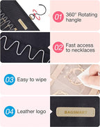 BAGSMART Hanging Jewelry Organizer Storage Roll with Hanger Metal Hooks Double-Sided Jewelry Holder for Earrings, Necklaces, Rings on Closet, Wall, Door, 1 piece, Extra Large, Black