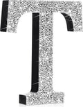 Qunclay 12'' Silver Crystal Diamond Bling Letters Crushed Diamond Decoration Wooden Glitter Letter with Screw and Hooks Rhinestone Gift for Wedding Y2k Mcbling Bedroom Wall Decor (Letter T)