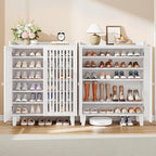 IRONCK Shoe Cabinet with Slatted Doors, 6-Tier Shoe Storage Cabinet with Adjustable Shelves, Wooden Shoe Rack Organizer for Entryway, Hallway, Closet, Living Room, White