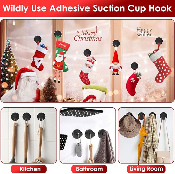 Black Wreath Door Hanger, 22 LB Heavy Duty Wreath Suction Cup Hooks for Fall Halloween Christmas Decorations, 2 Pack Strong Reusable Wreath Hangers Welcome Sign Front Door Window Glass Indoor Outdoor